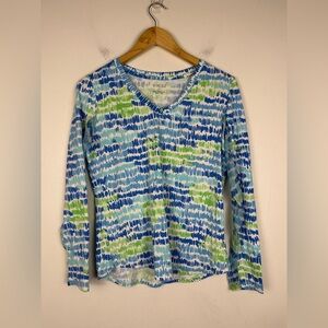 Icikuls Pullover Mesh Blue Green Long Sleeve Stretch Golf Women’s Sz M